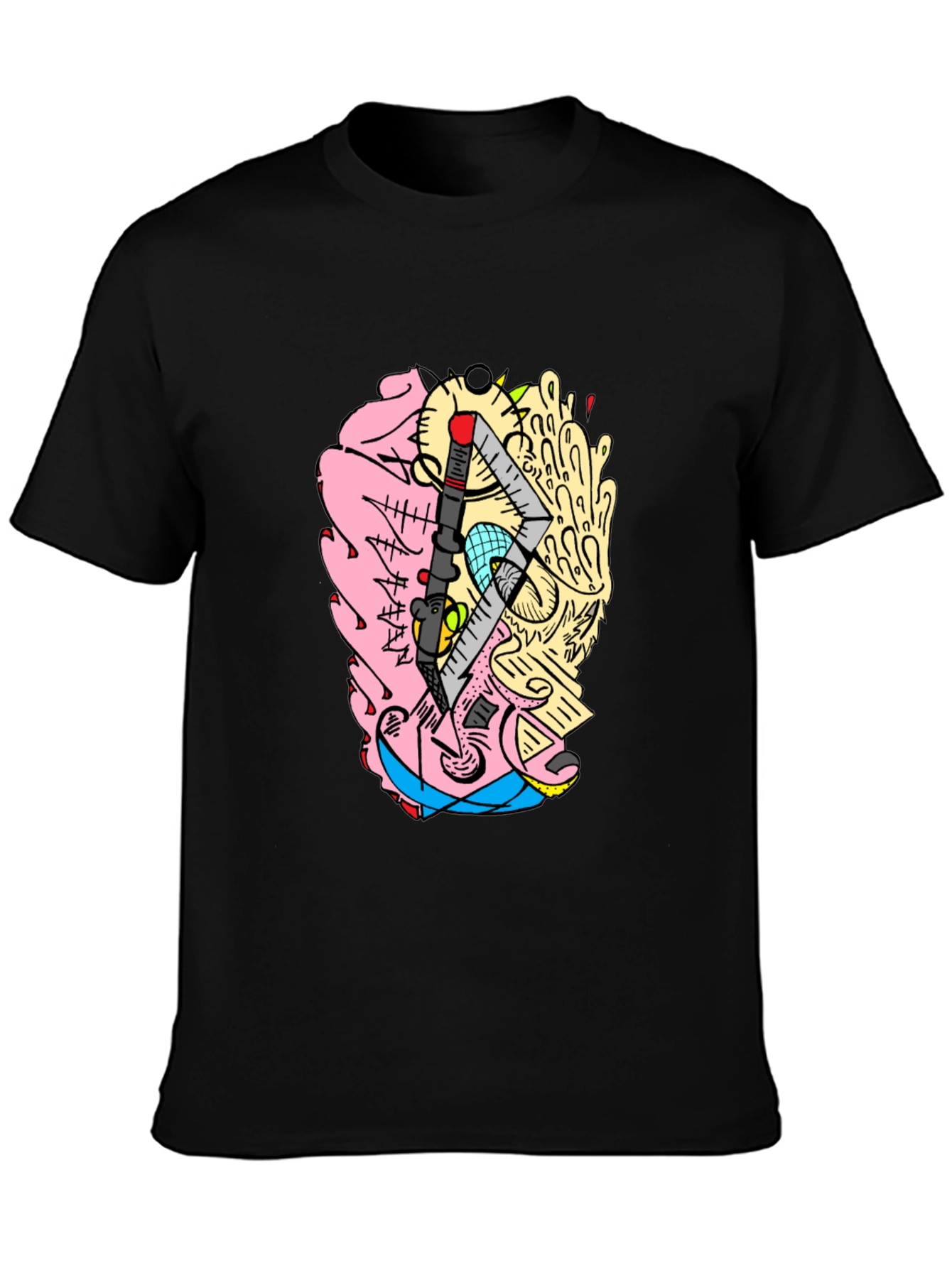 Abstract Brain Graphic Tee - Quirky Black T-Shirt