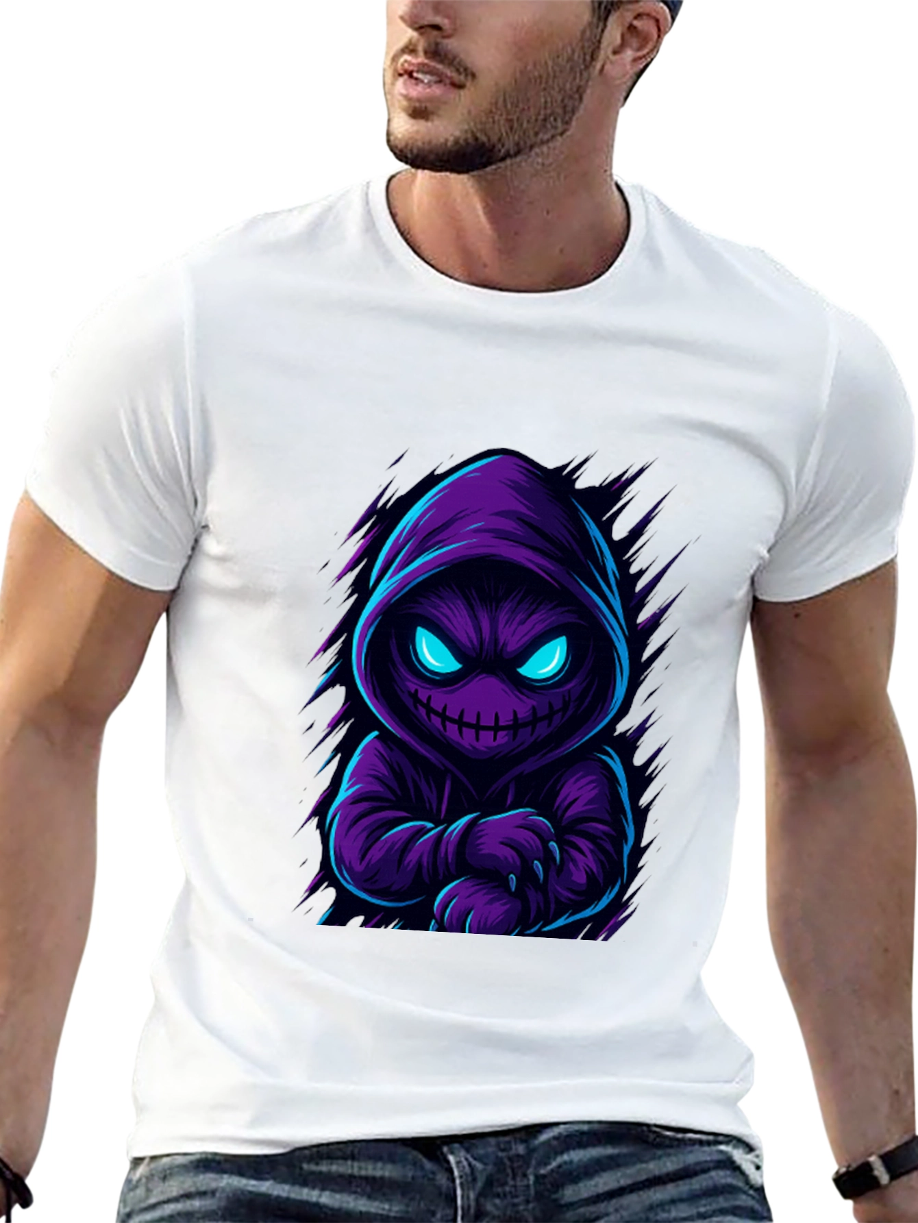 Hooded Monster Graphic T-Shirt - Mens Black Tee