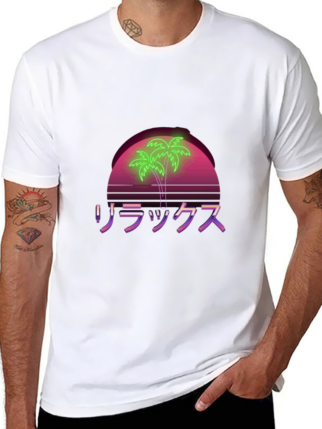 Relax Palm Tree Graphic Tee - Black