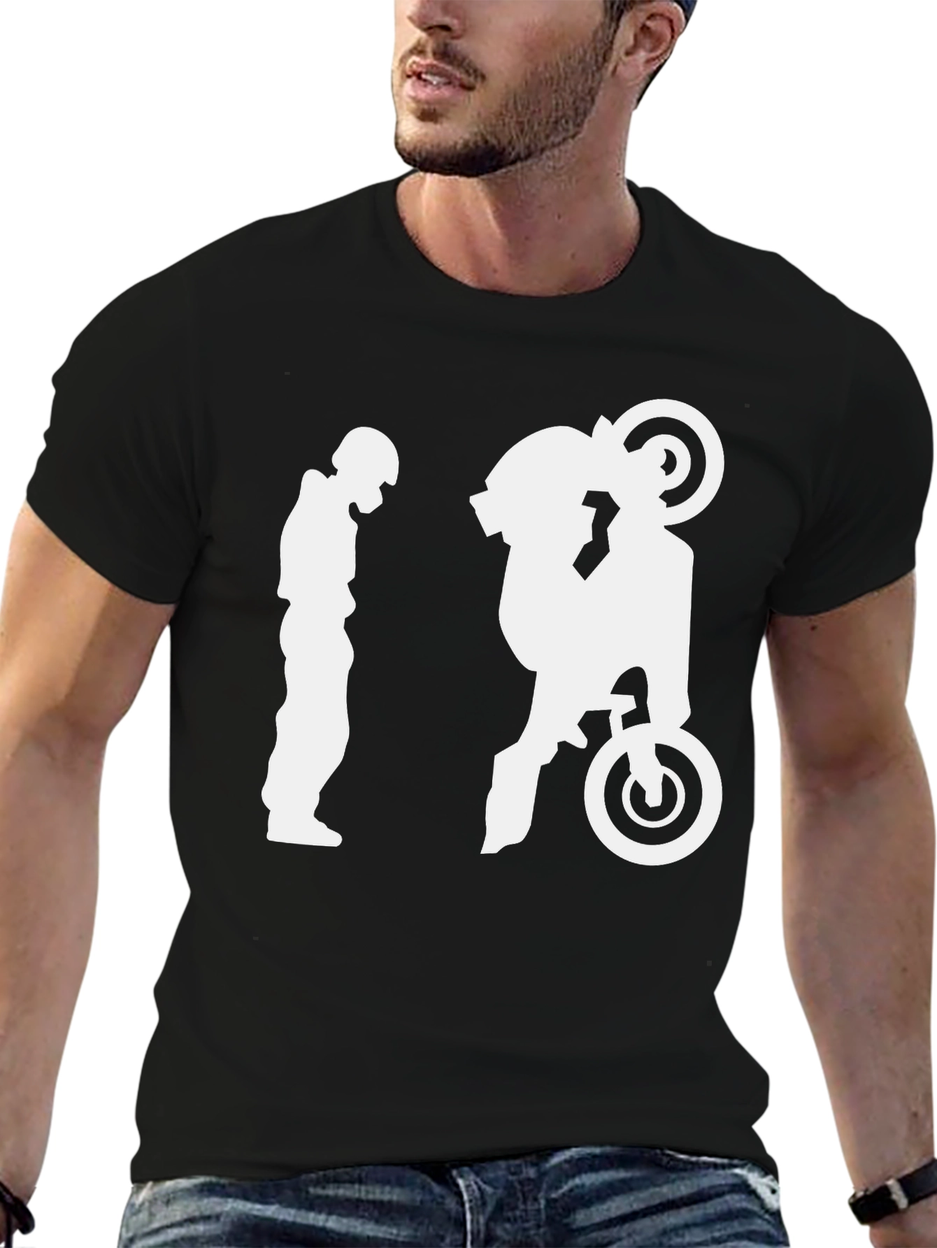 Motorcycle Wheelie Graphic T-Shirt - Black