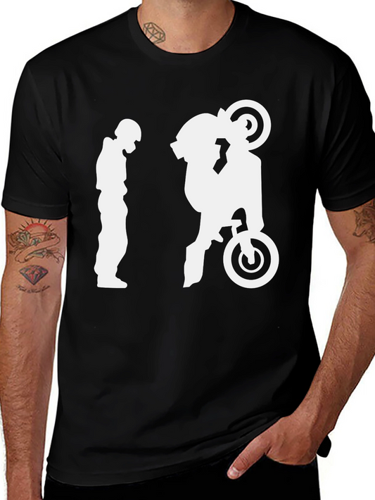 Motorcycle Wheelie Graphic T-Shirt - Black