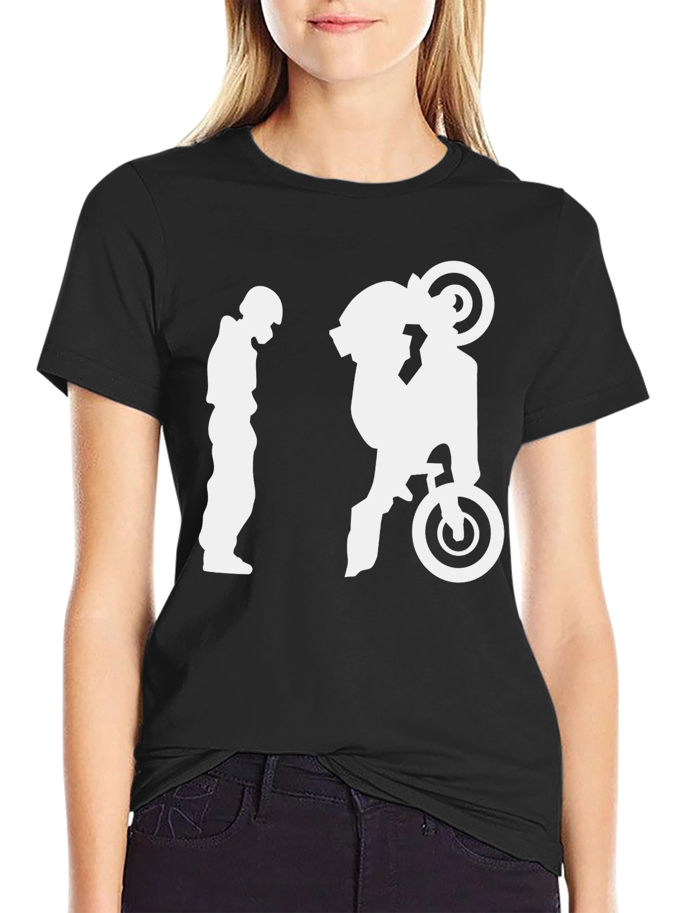 Motorcycle Wheelie Graphic T-Shirt - Black
