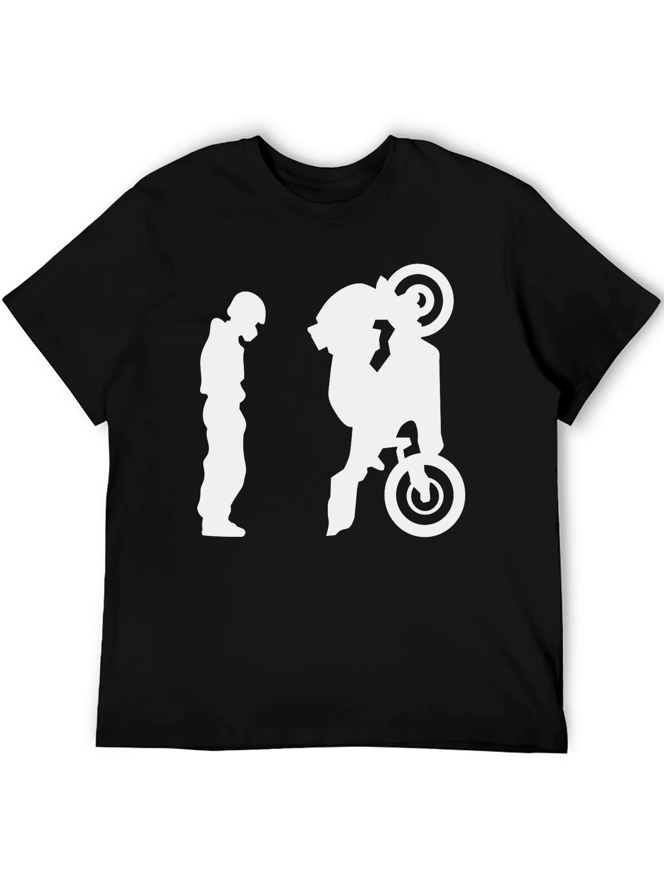 Motorcycle Wheelie Graphic T-Shirt - Black