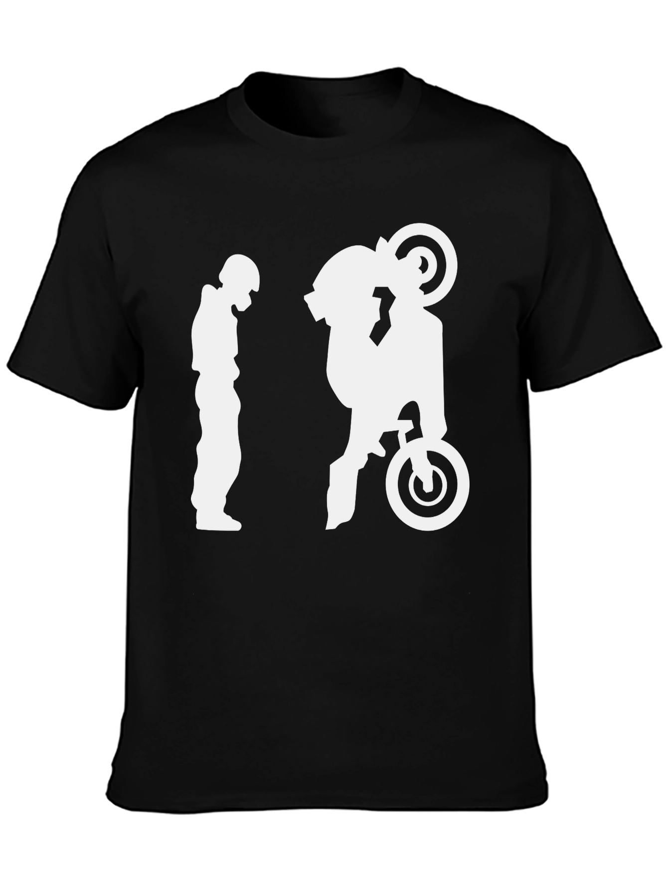 Motorcycle Wheelie Graphic T-Shirt - Black