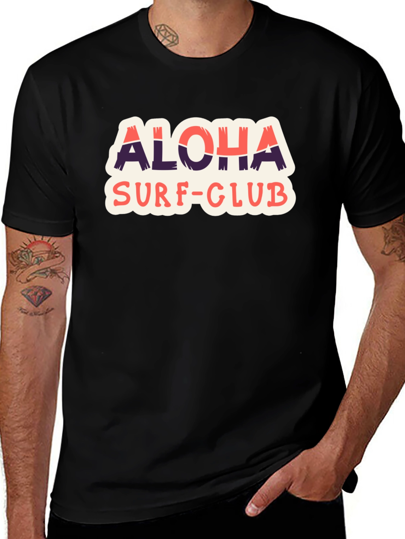 Aloha Surf Club Graphic Tee - Black Cotton T-Shirt