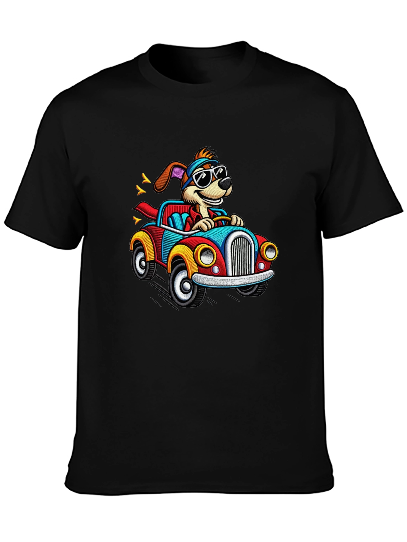 Cartoon Dog Driving a Car Graphic Tee