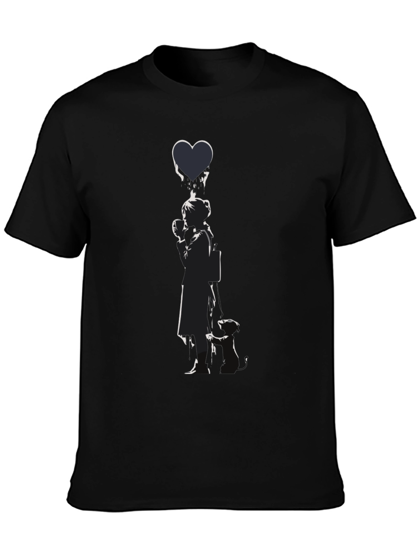 Banksy Girl Heart Balloon Graphic Tee - Classic Black