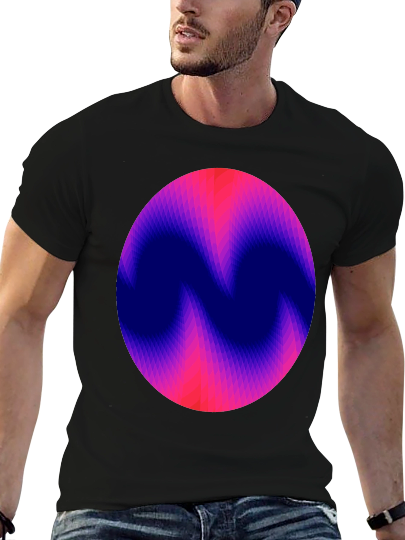 Abstract Circle Graphic Print Black T-Shirt