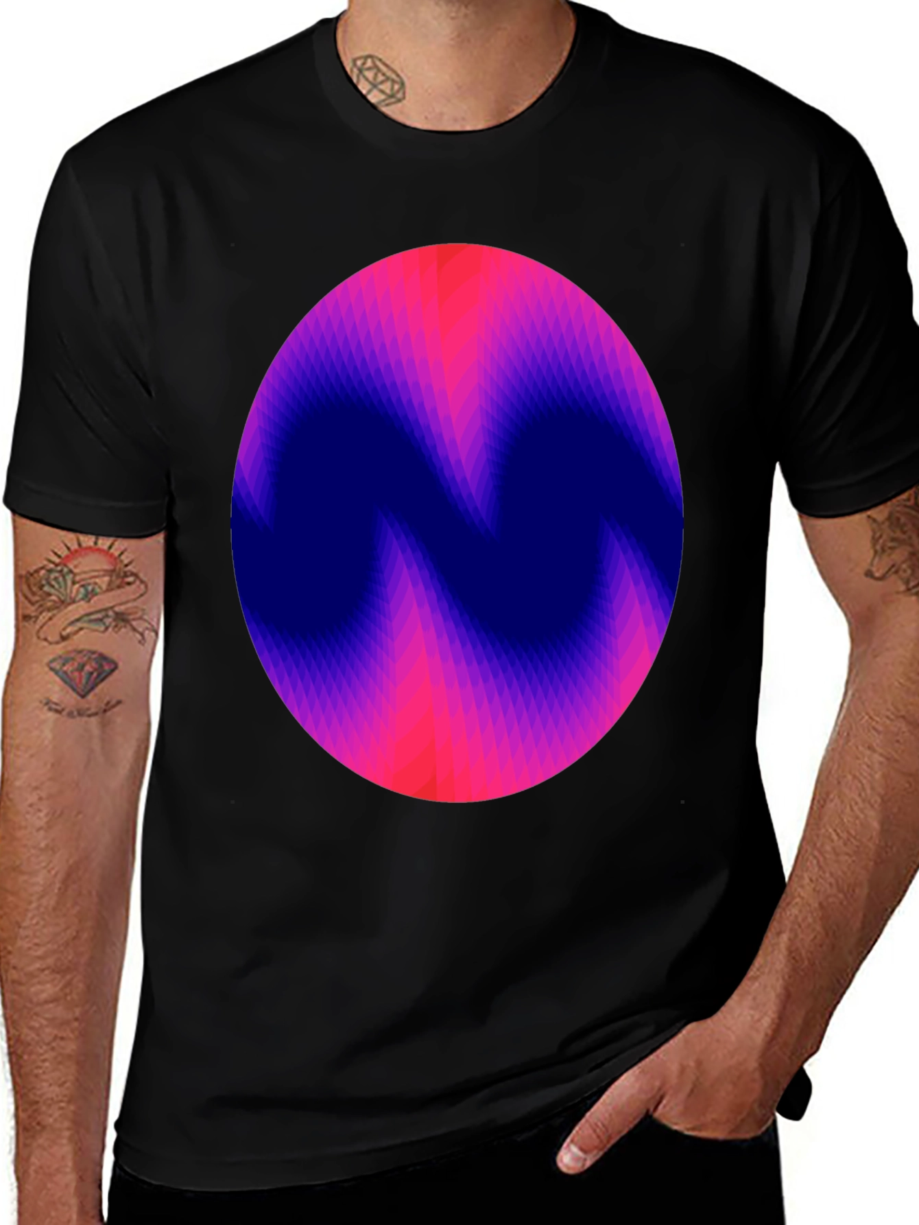 Abstract Circle Graphic Print Black T-Shirt