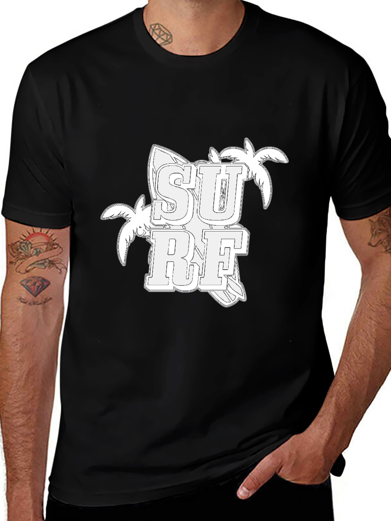 Surf Graphic Tee - Black Cotton T-Shirt