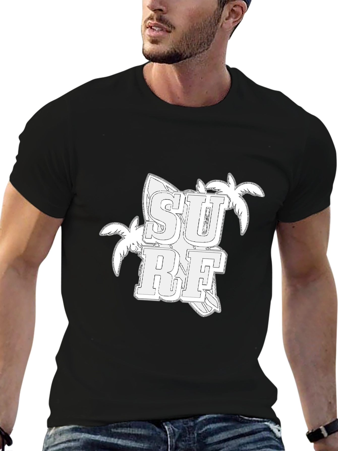 Surf Graphic Tee - Black Cotton T-Shirt