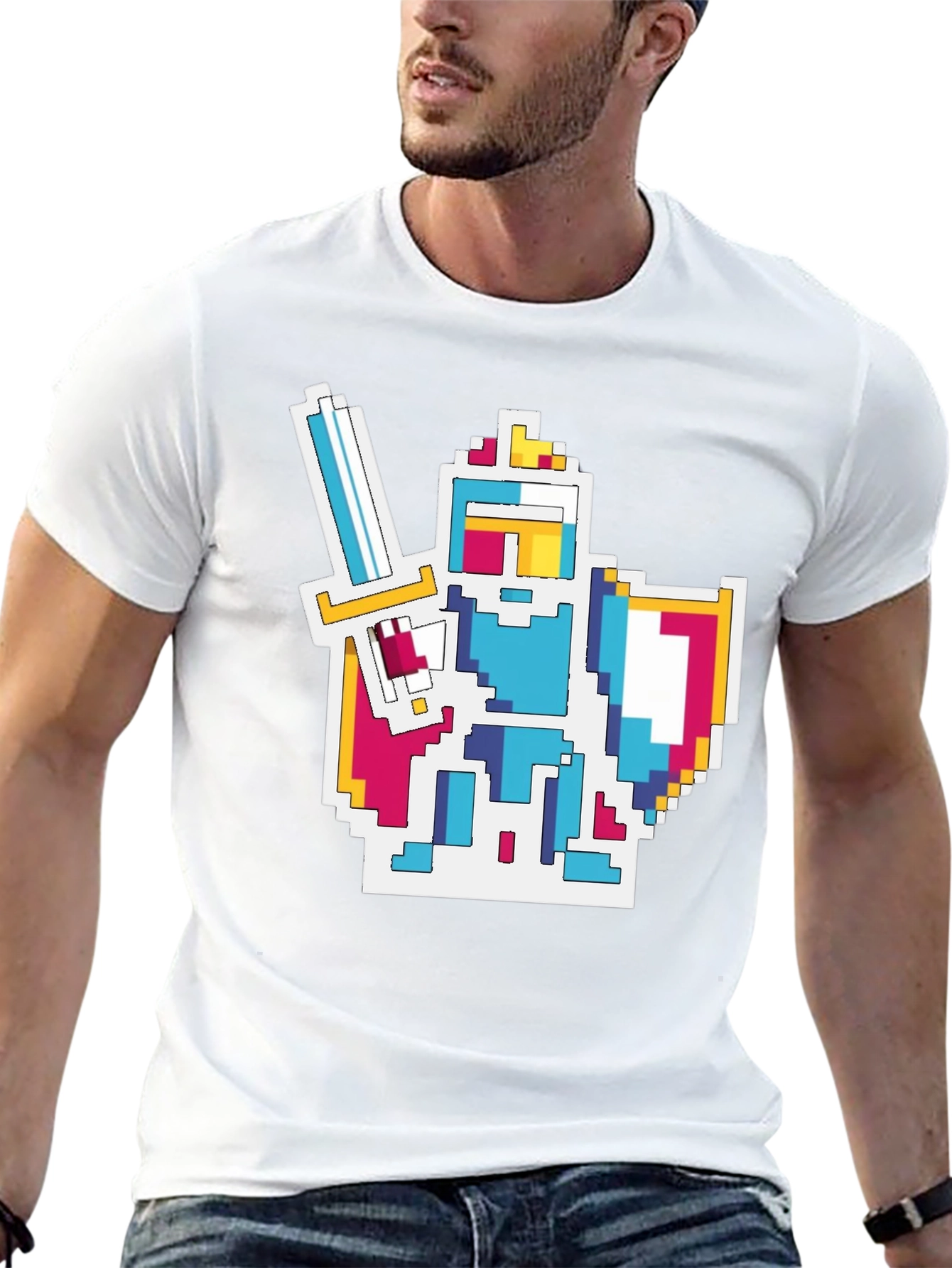 Pixel Knight Graphic Tee - Black Cotton Blend T-Shirt