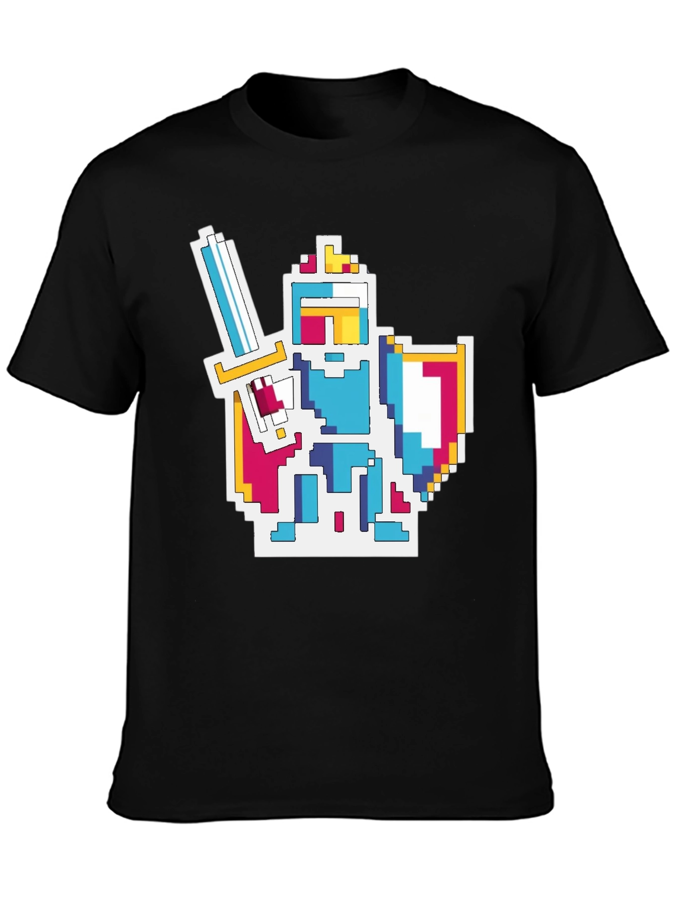 Pixel Knight Graphic Tee - Black Cotton Blend T-Shirt