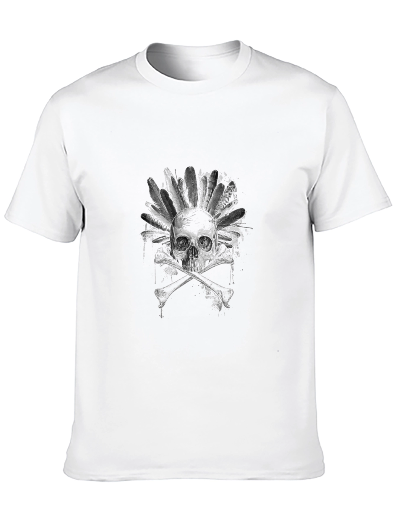 Skull & Feathers Graphic Tee - Black