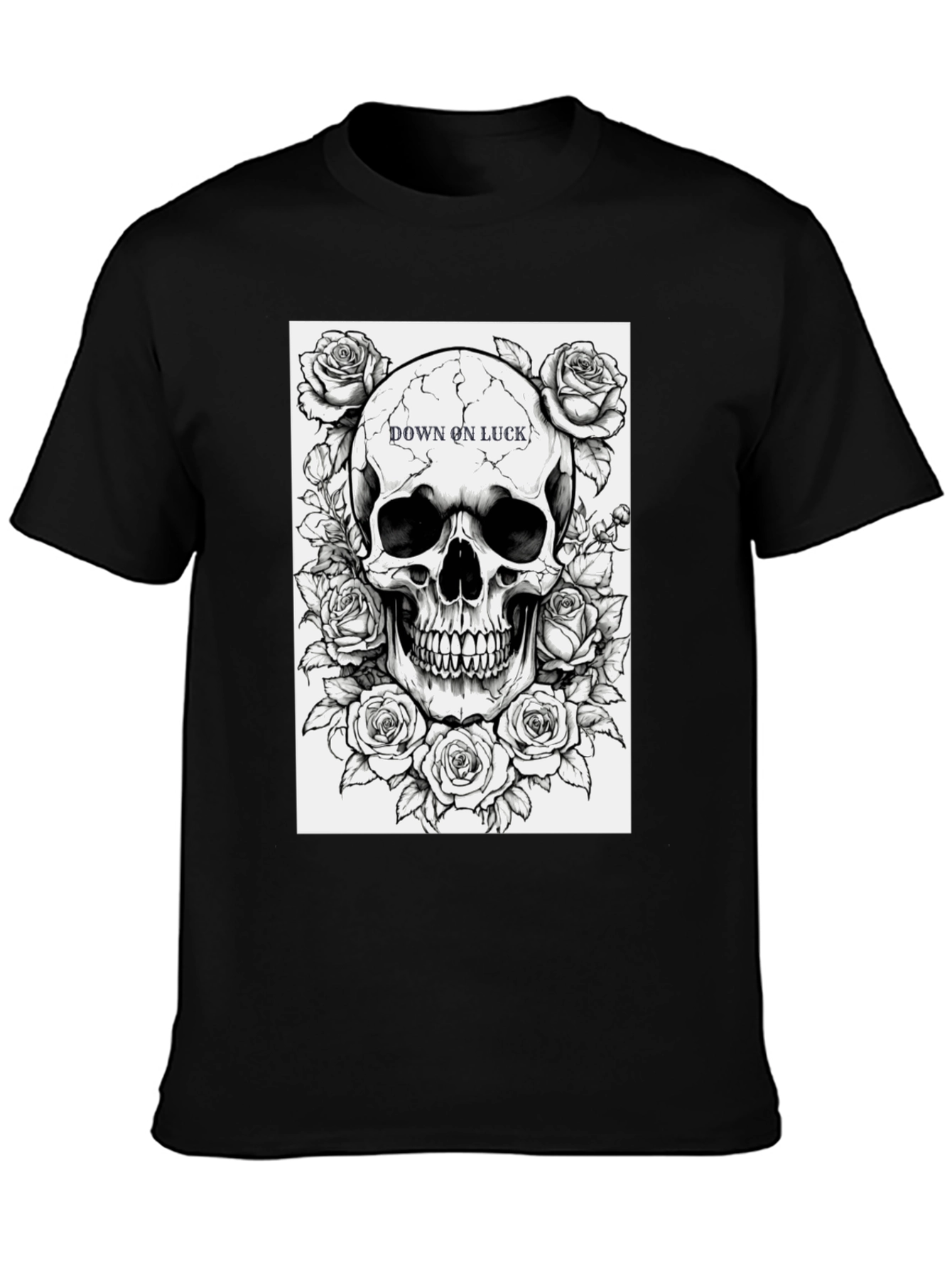 Down on Luck Skull & Roses Graphic Tee