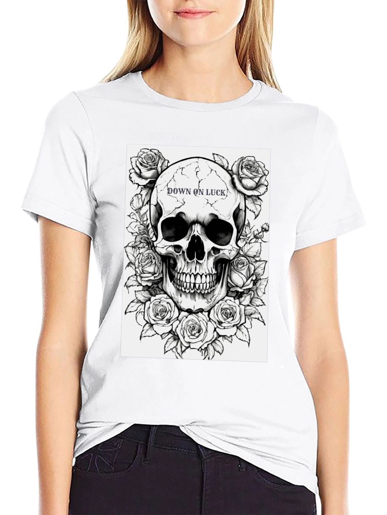 Down on Luck Skull & Roses Graphic Tee