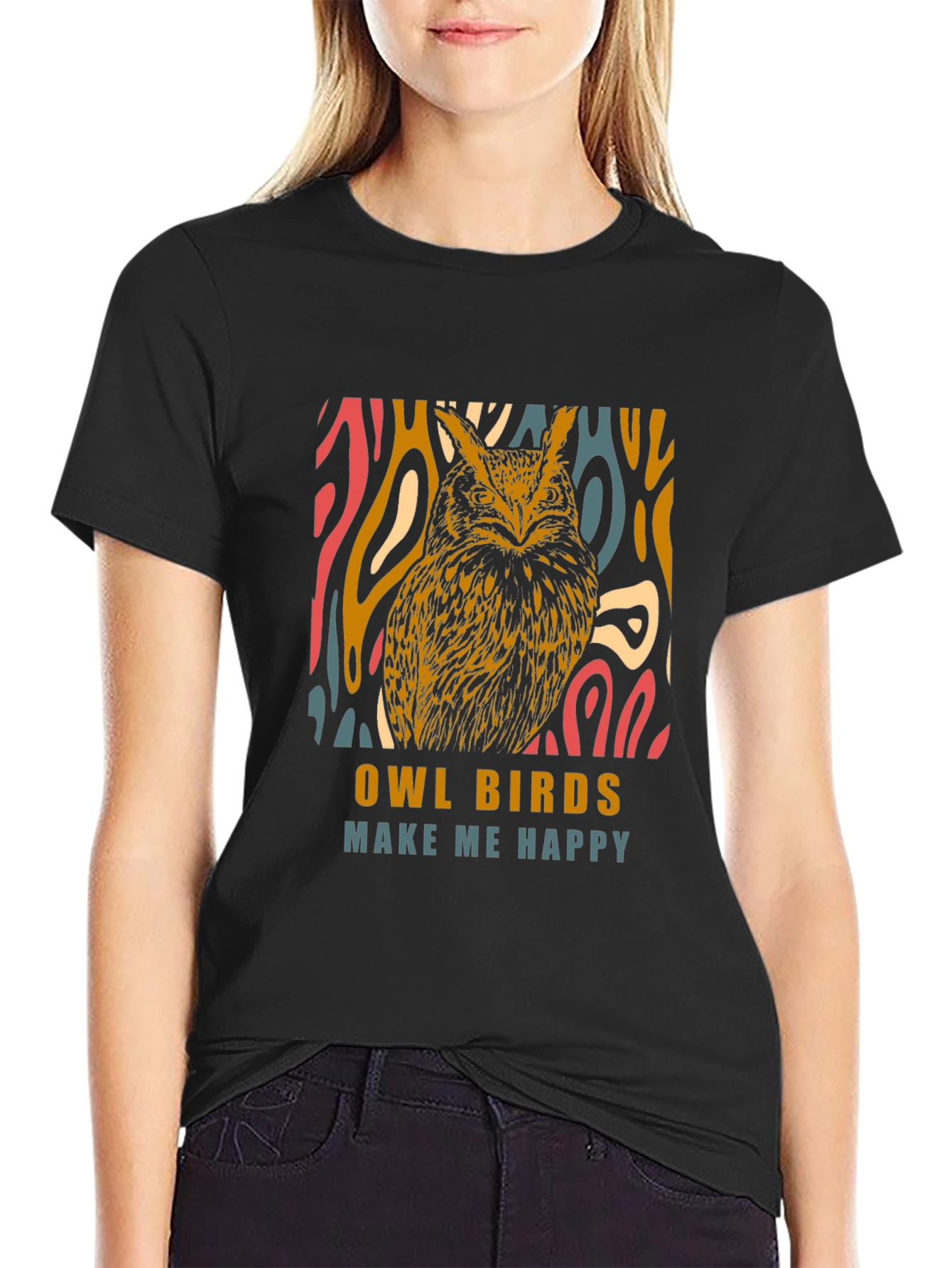 Owl Birds Make Me Happy Graphic T-Shirt