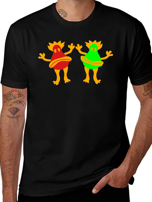 Funky Cartoon Character Graphic Tee - Black