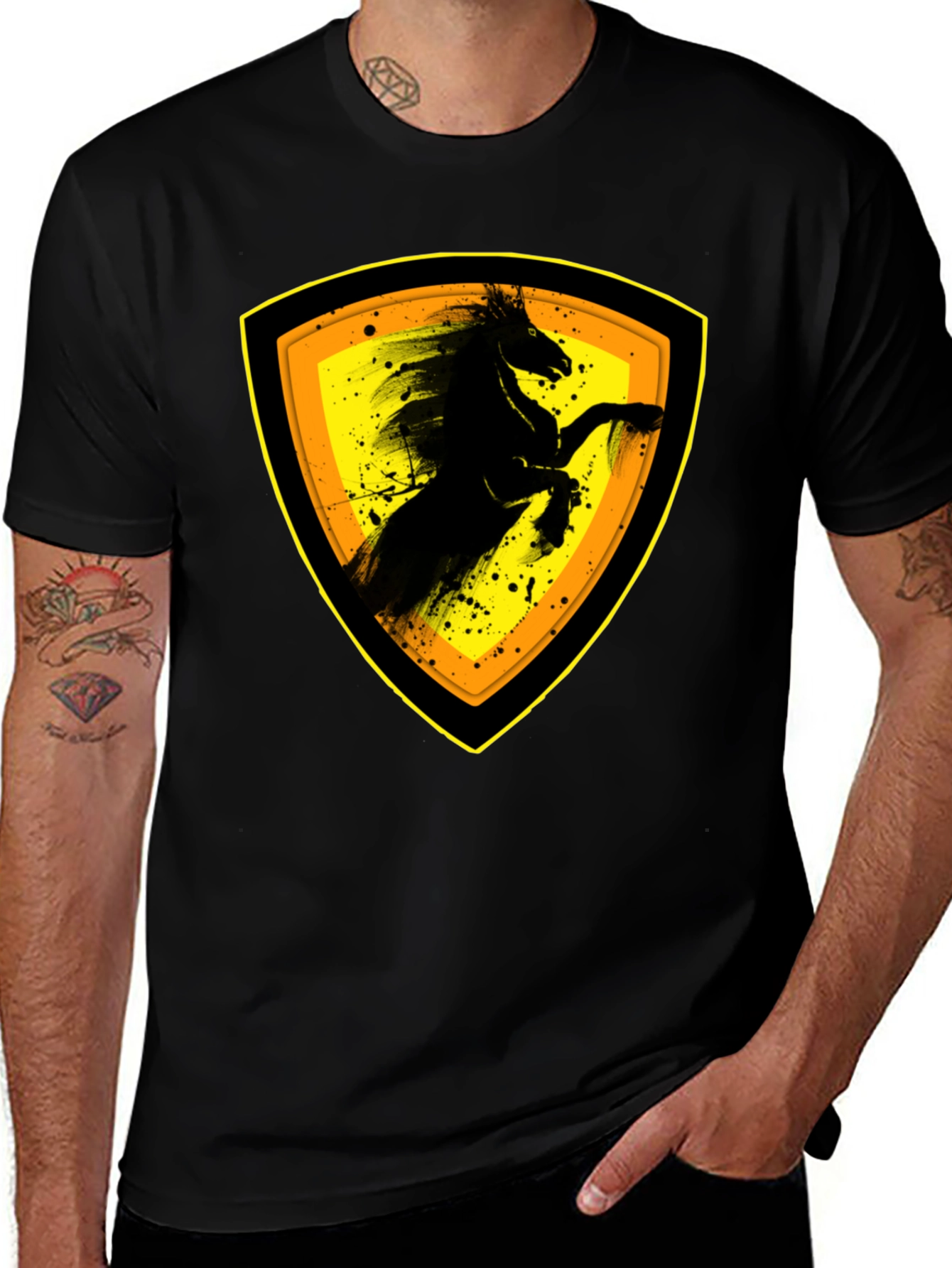 Black T-Shirt with Horse Emblem