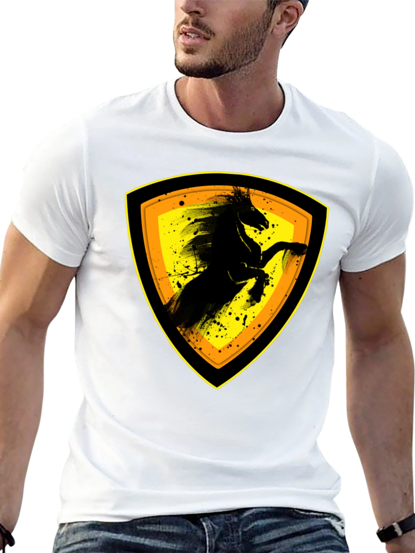 Black T-Shirt with Horse Emblem