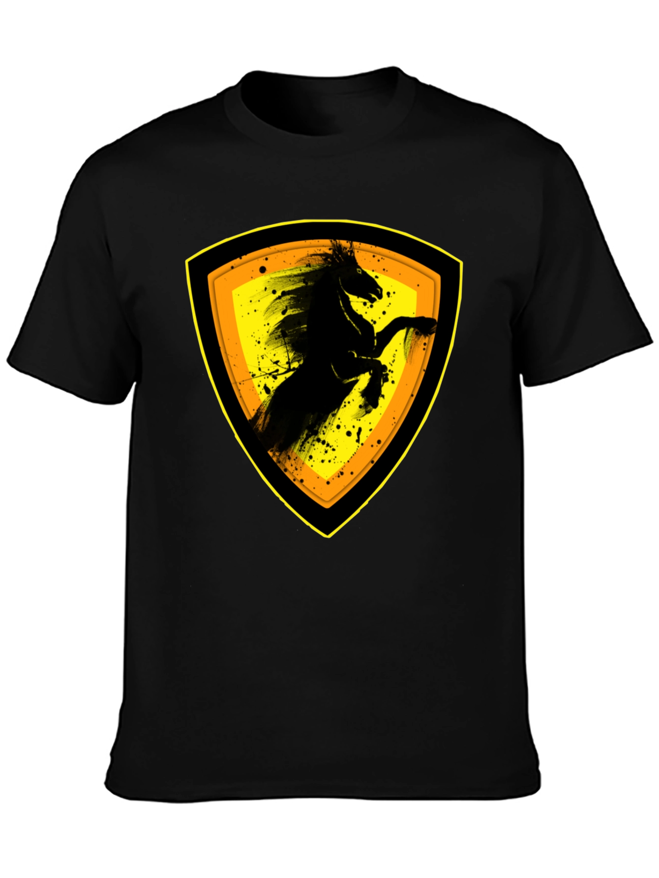 Black T-Shirt with Horse Emblem