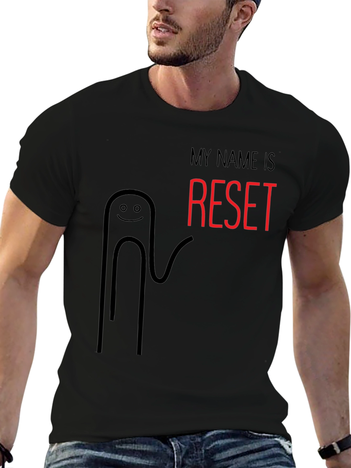 My Name Is Reset Funny Black T-Shirt
