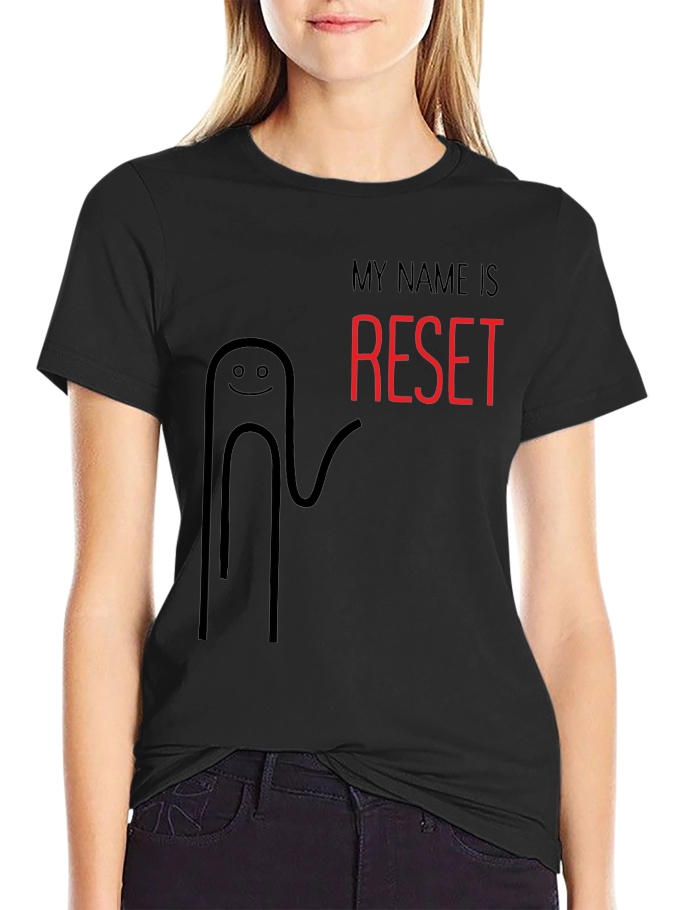 My Name Is Reset Funny Black T-Shirt