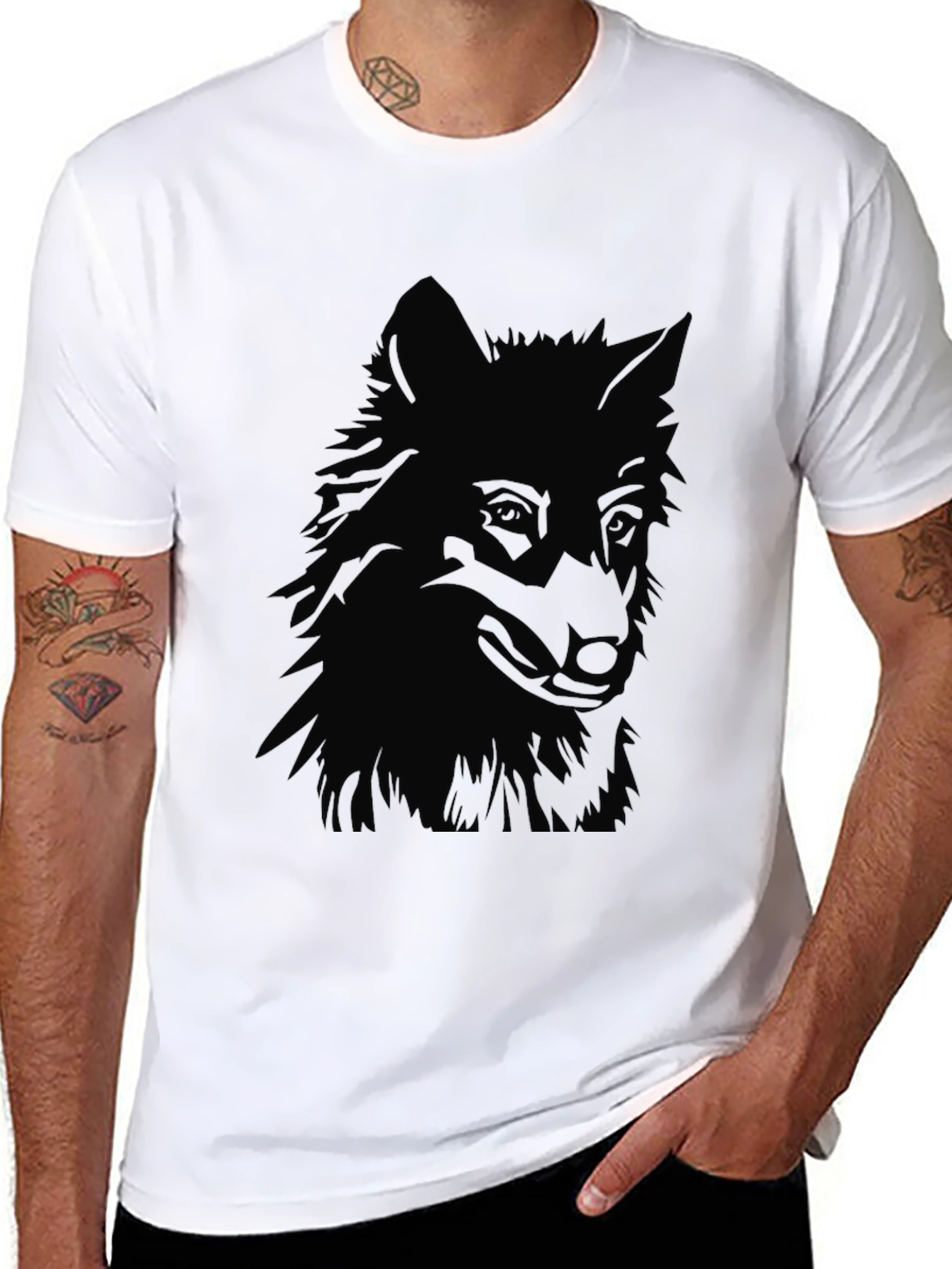 Black Wolf Graphic Print Mens T-Shirt