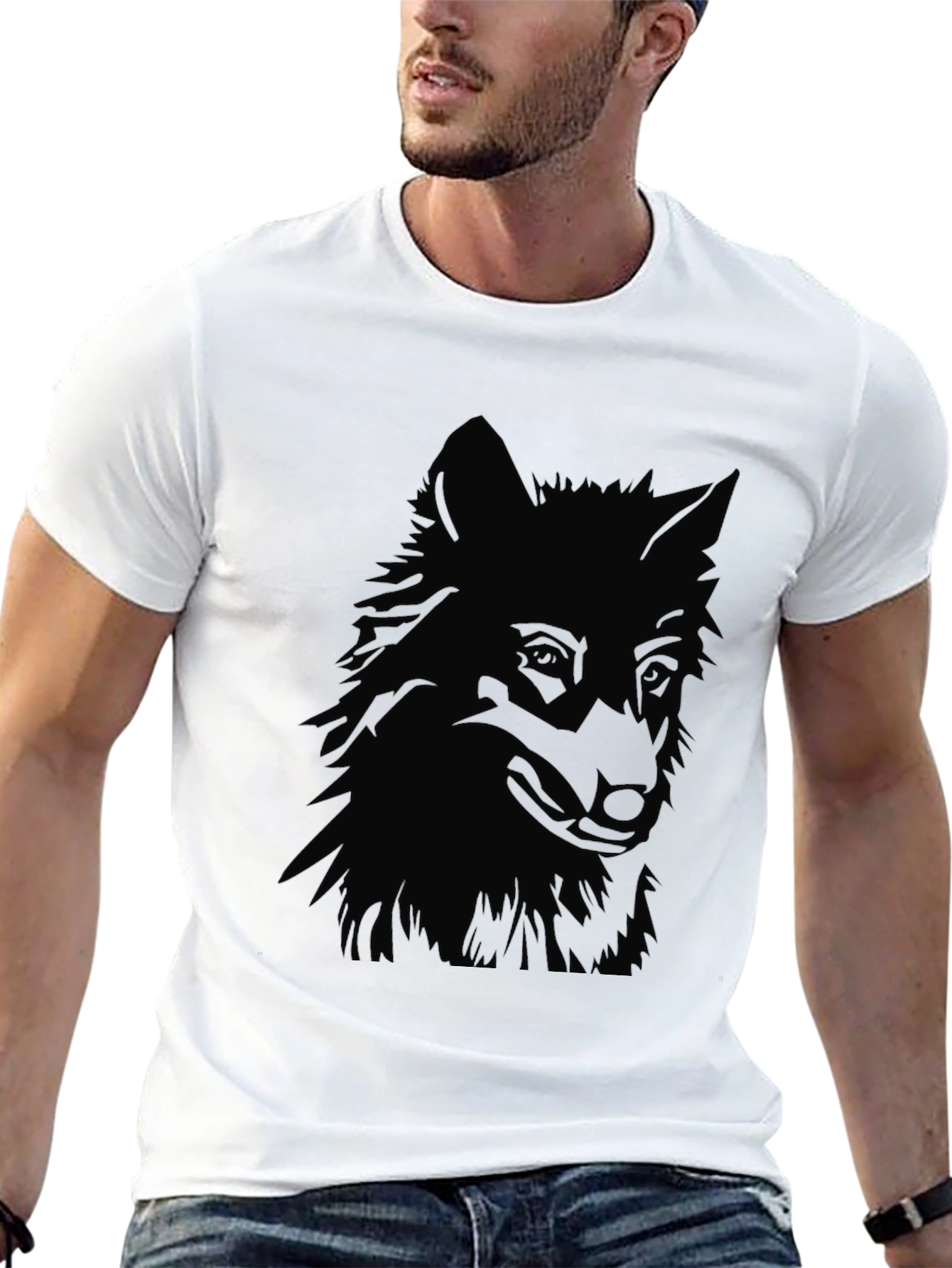 Black Wolf Graphic Print Mens T-Shirt