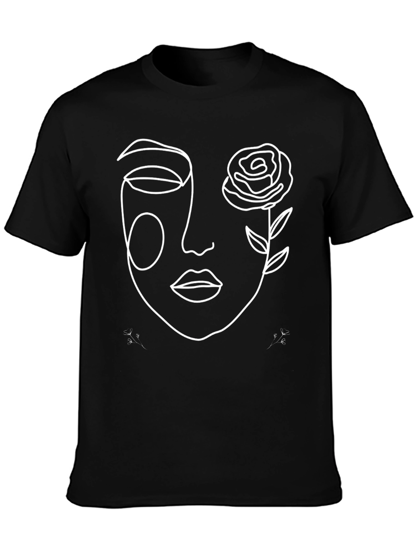 Minimalist Face with Rose Black T-Shirt