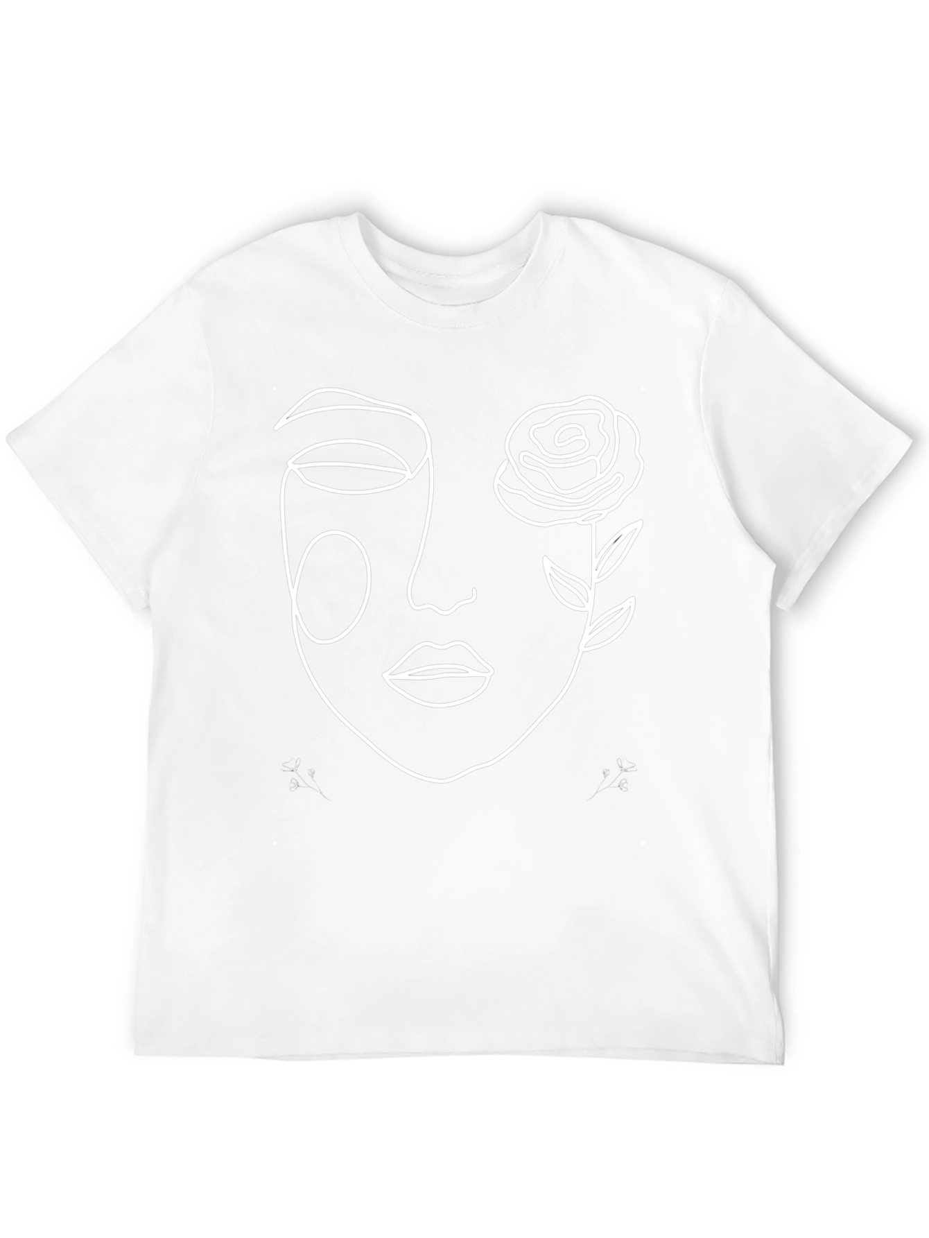 Minimalist Face with Rose Black T-Shirt