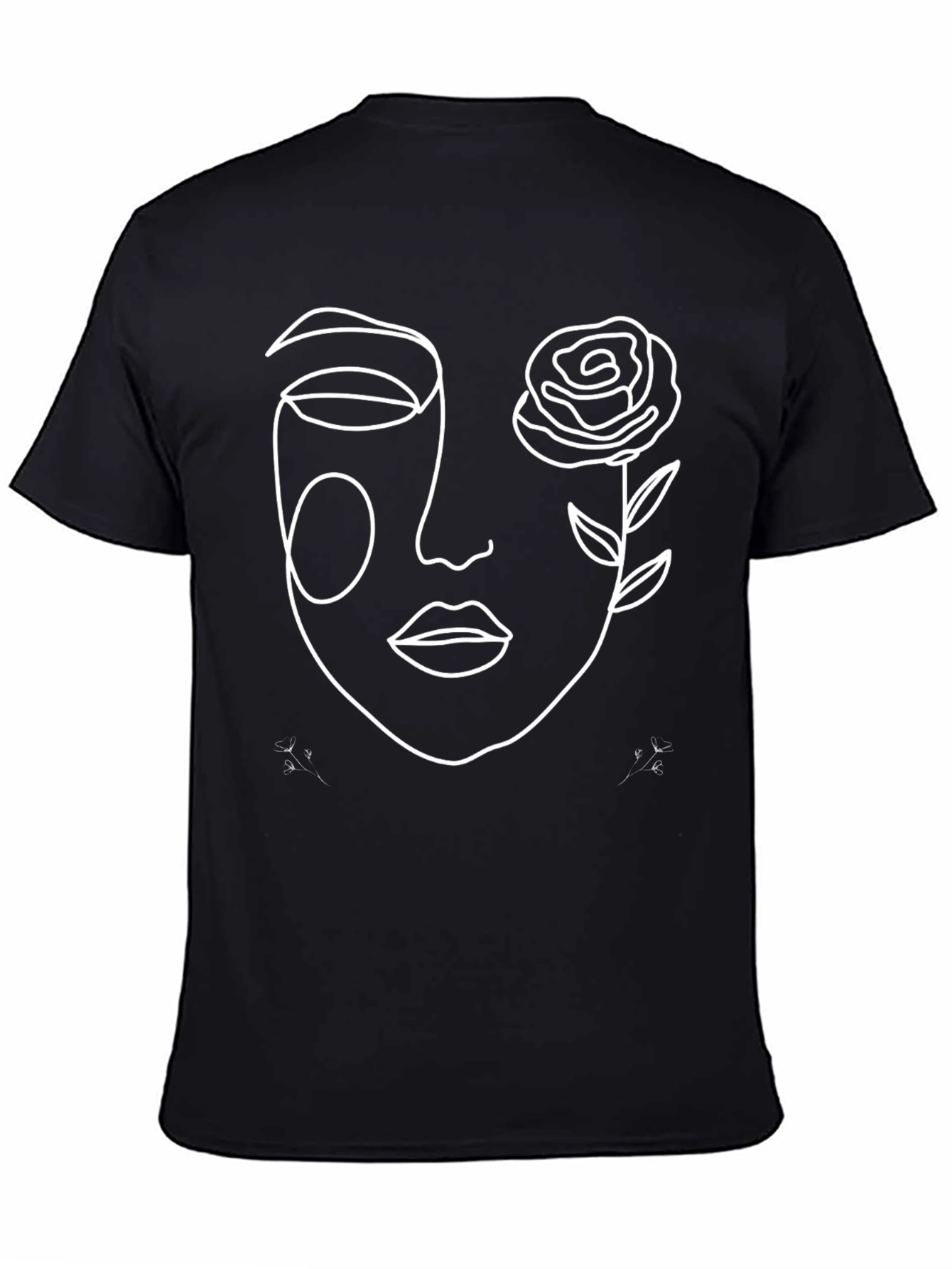 Minimalist Face with Rose Black T-Shirt