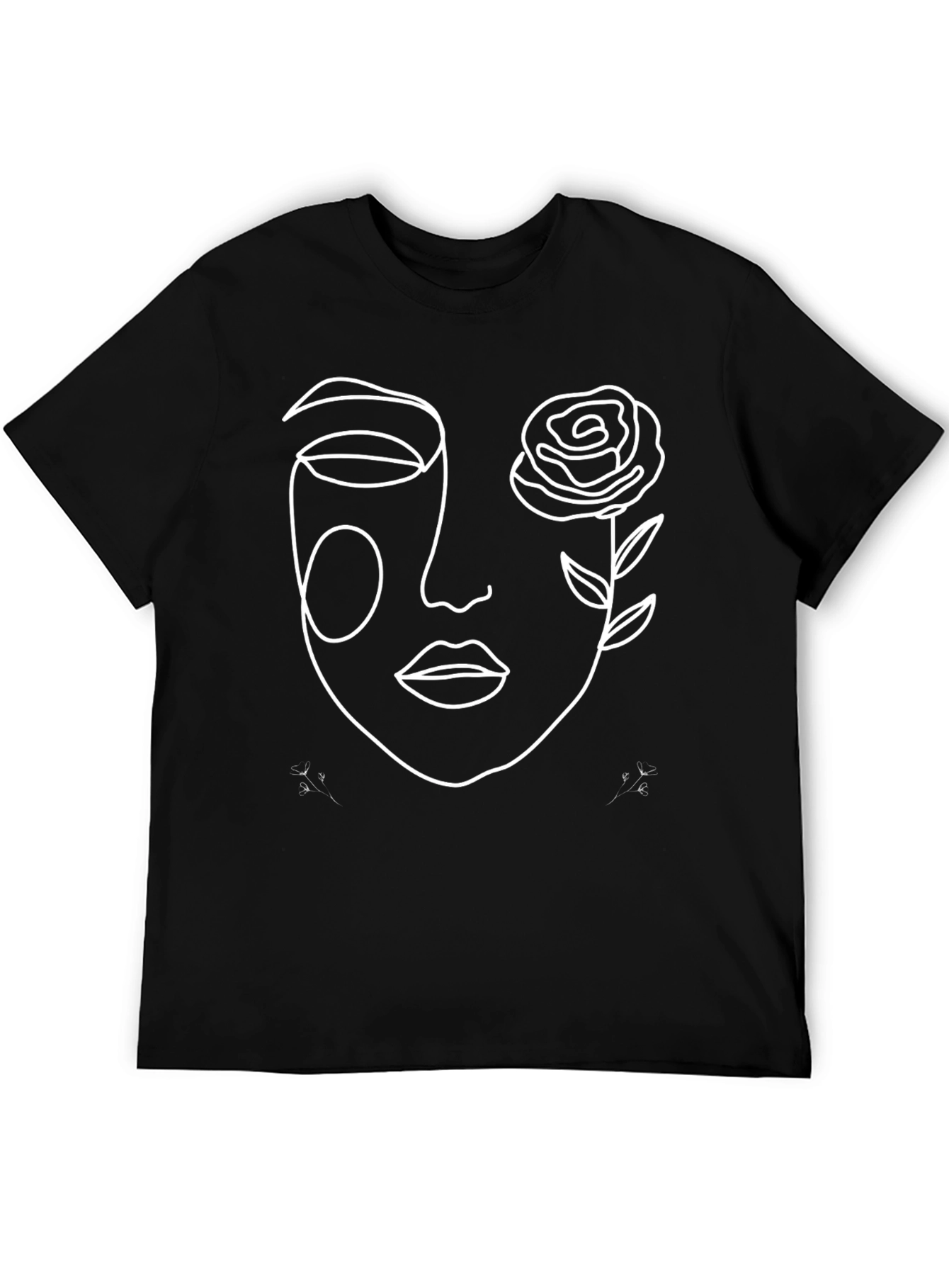 Minimalist Face with Rose Black T-Shirt