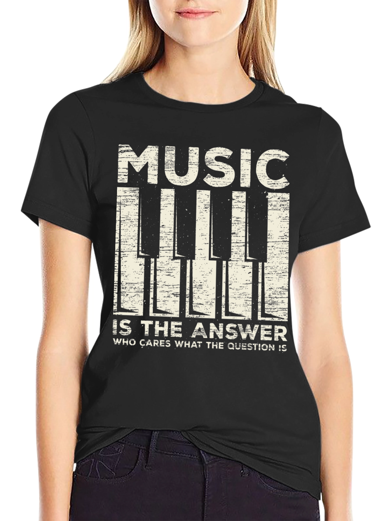 Music is The Answer T-Shirt - Piano Keys Design