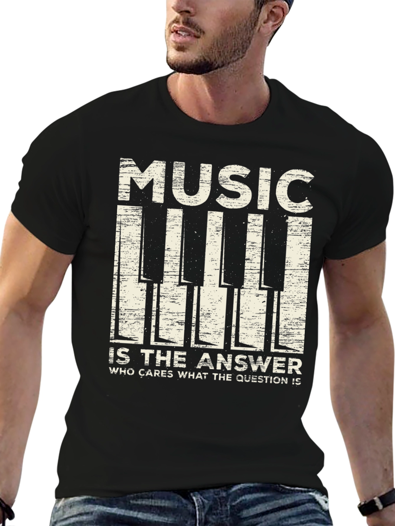 Music is The Answer T-Shirt - Piano Keys Design