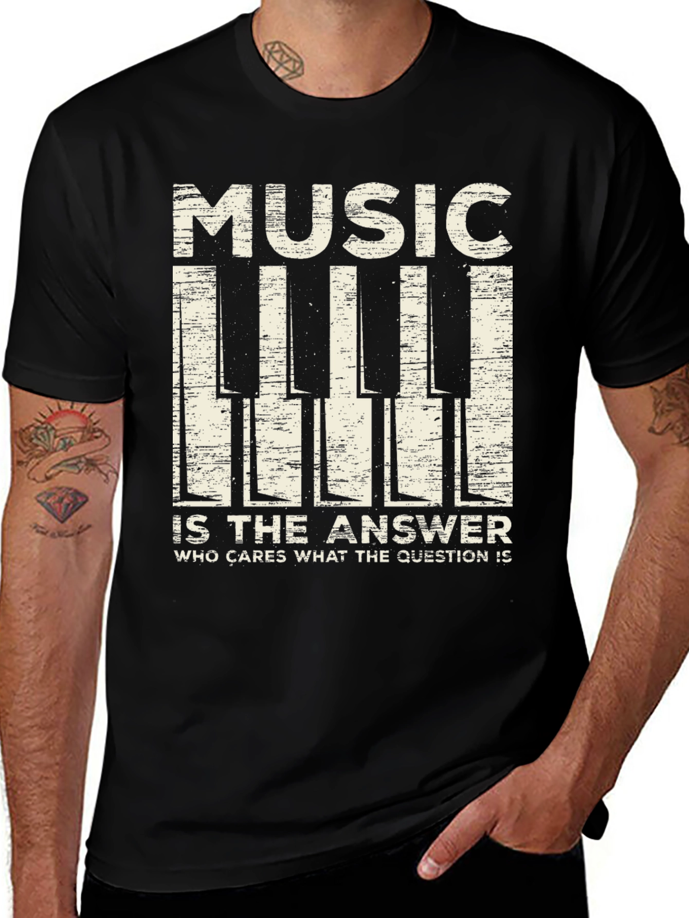 Music is The Answer T-Shirt - Piano Keys Design