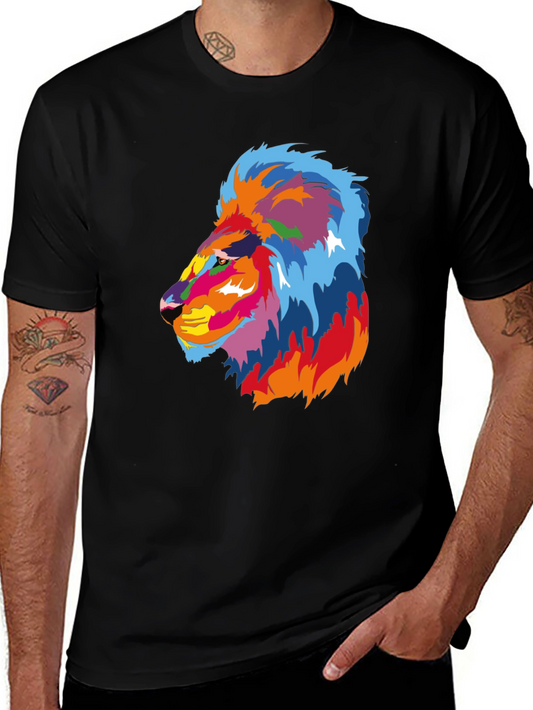 Colorful Lion Graphic Tee - Mens Black T-Shirt