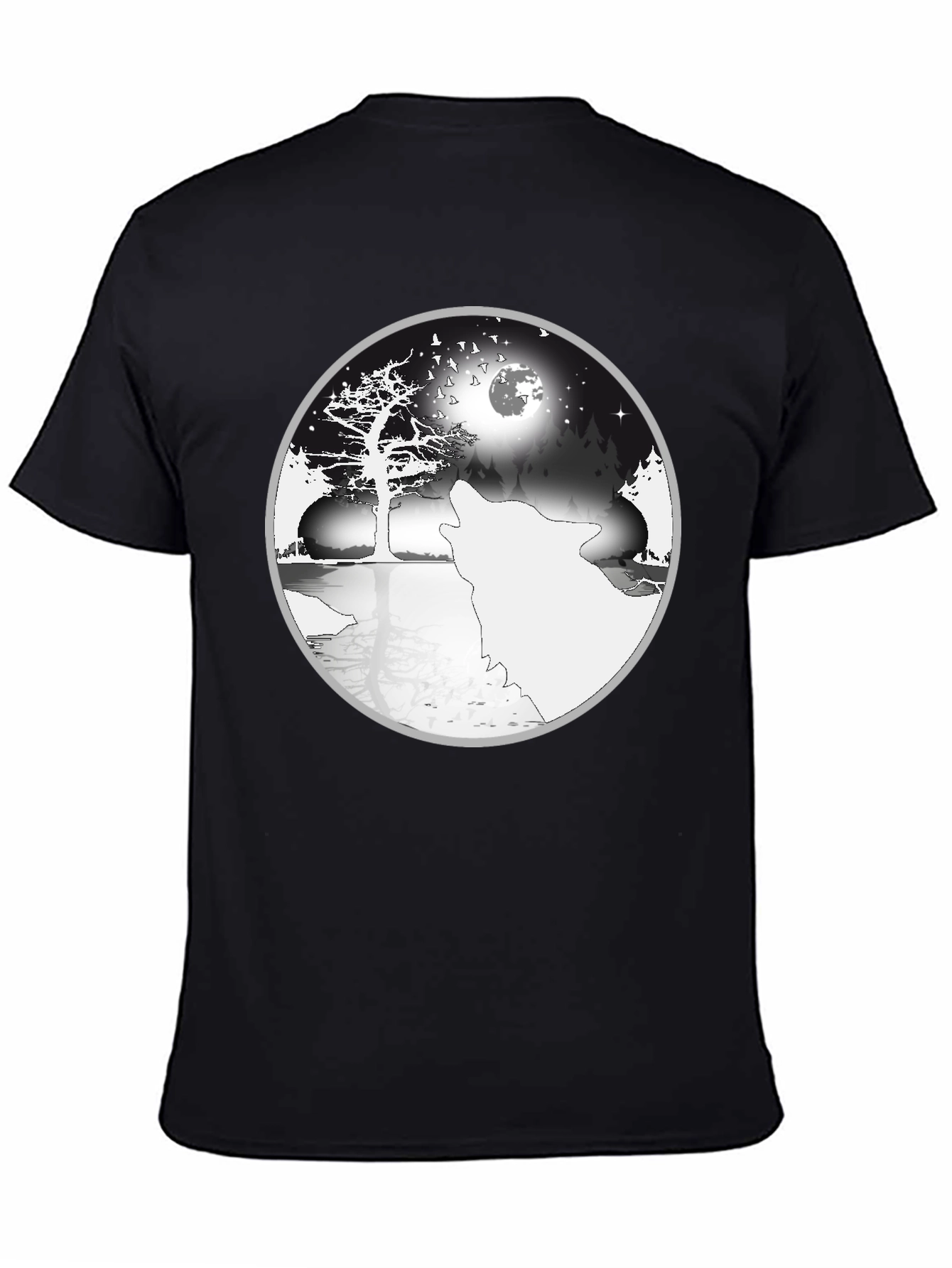 Wolf & Moon Yin Yang Graphic Tee - Black