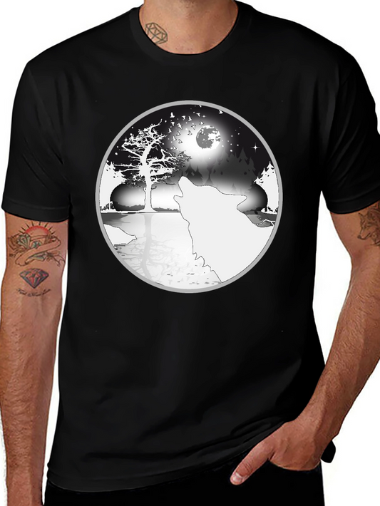 Wolf & Moon Yin Yang Graphic Tee - Black