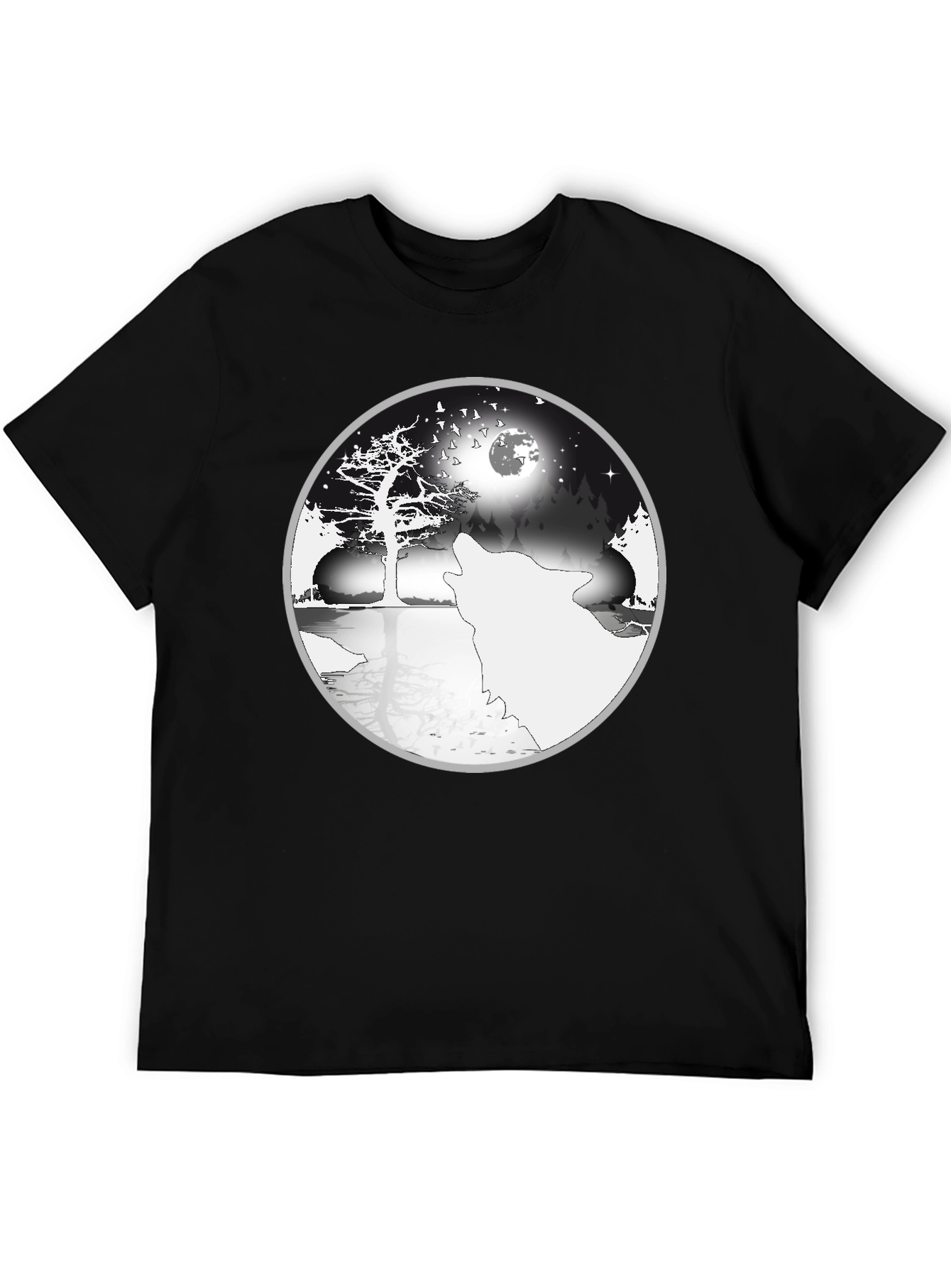 Wolf & Moon Yin Yang Graphic Tee - Black