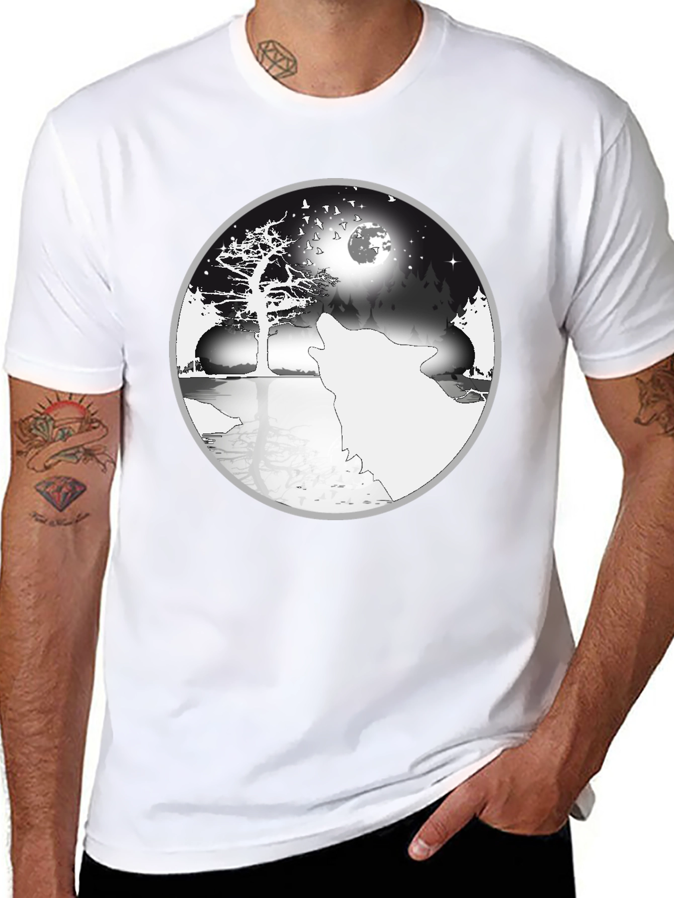 Wolf & Moon Yin Yang Graphic Tee - Black