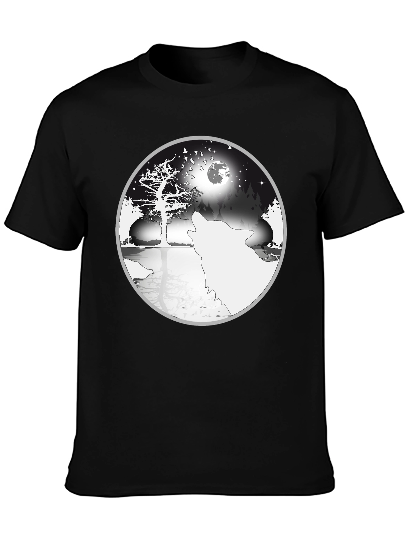Wolf & Moon Yin Yang Graphic Tee - Black