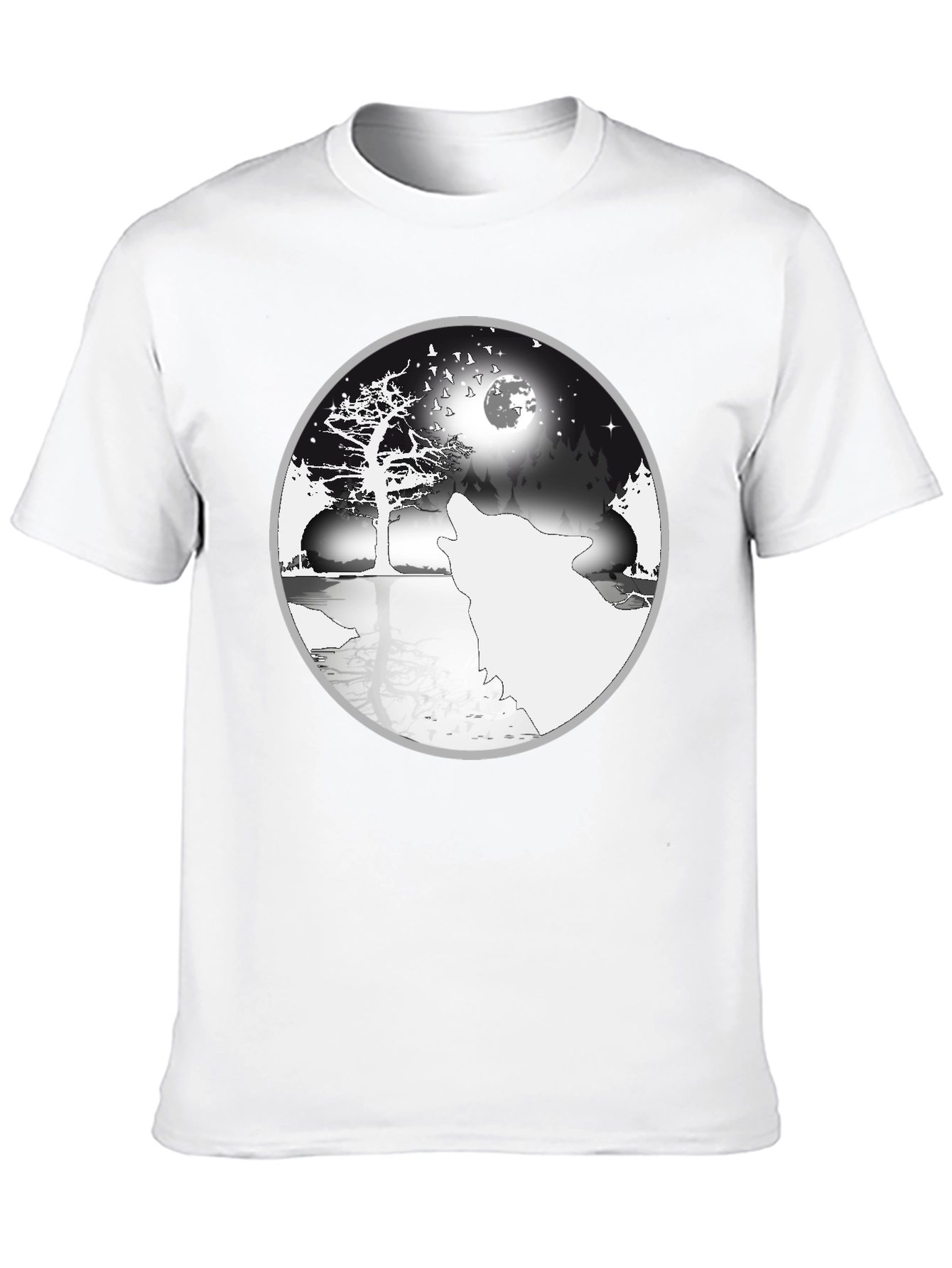 Wolf & Moon Yin Yang Graphic Tee - Black
