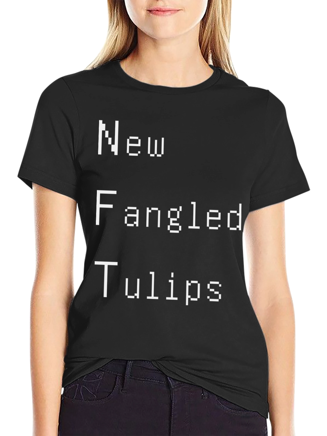New Fangled Tulips Graphic Tee - Black Cotton T-Shirt