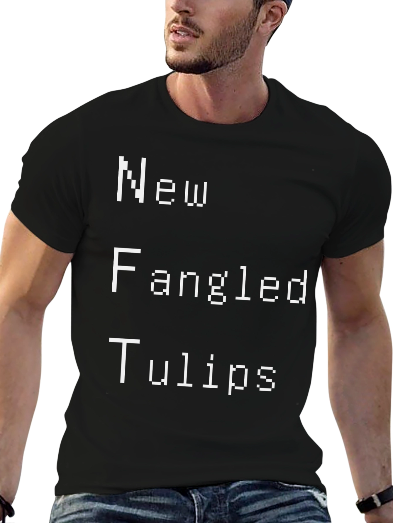 New Fangled Tulips Graphic Tee - Black Cotton T-Shirt