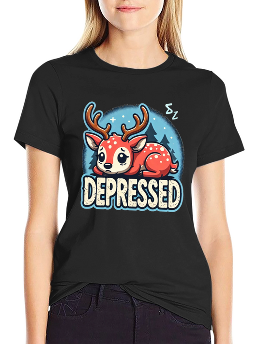 Depressed Deer Graphic Tee - Cute Animal Shirt