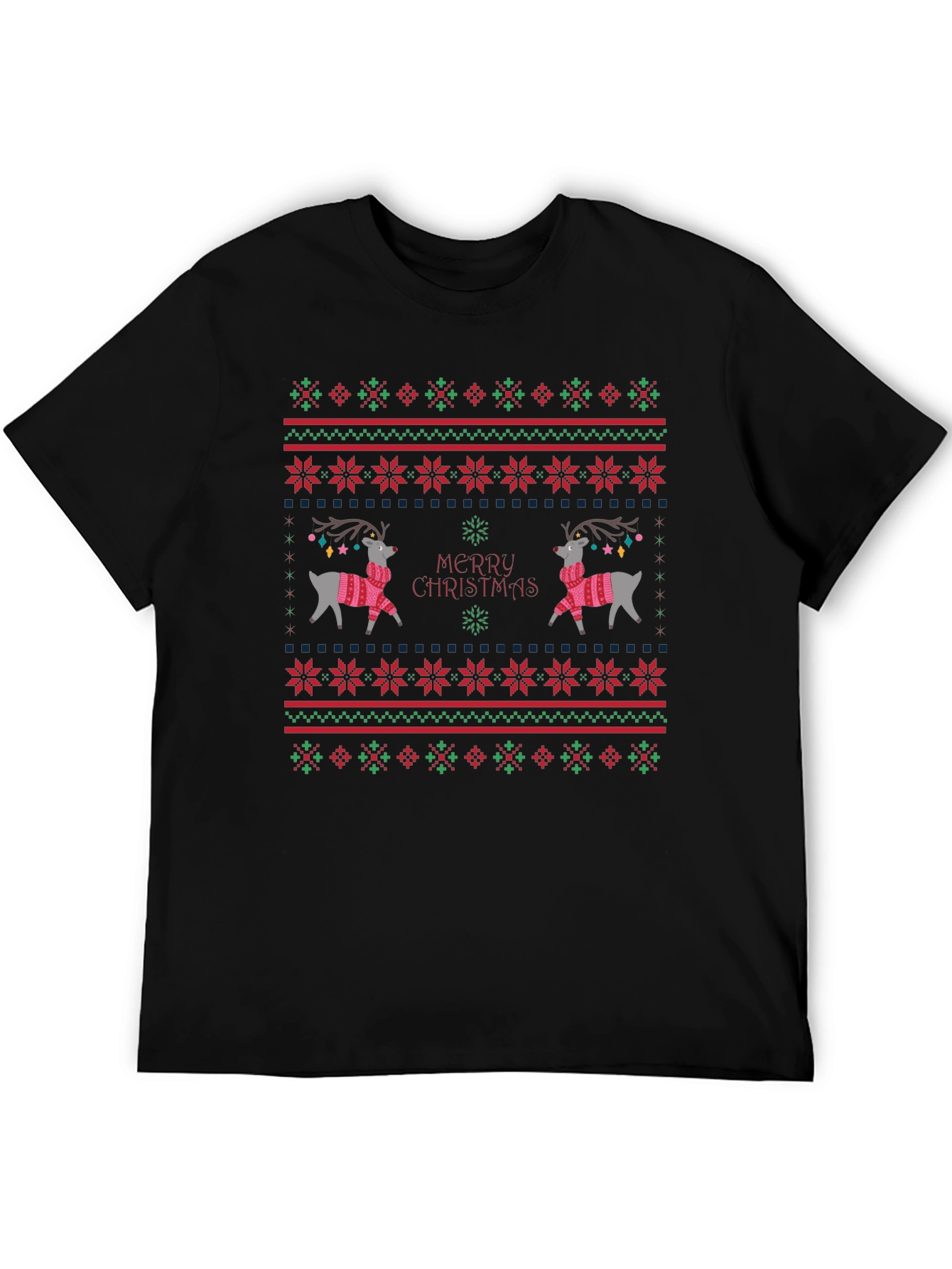 Festive Reindeer Christmas T-Shirt - Holiday Sweater Design