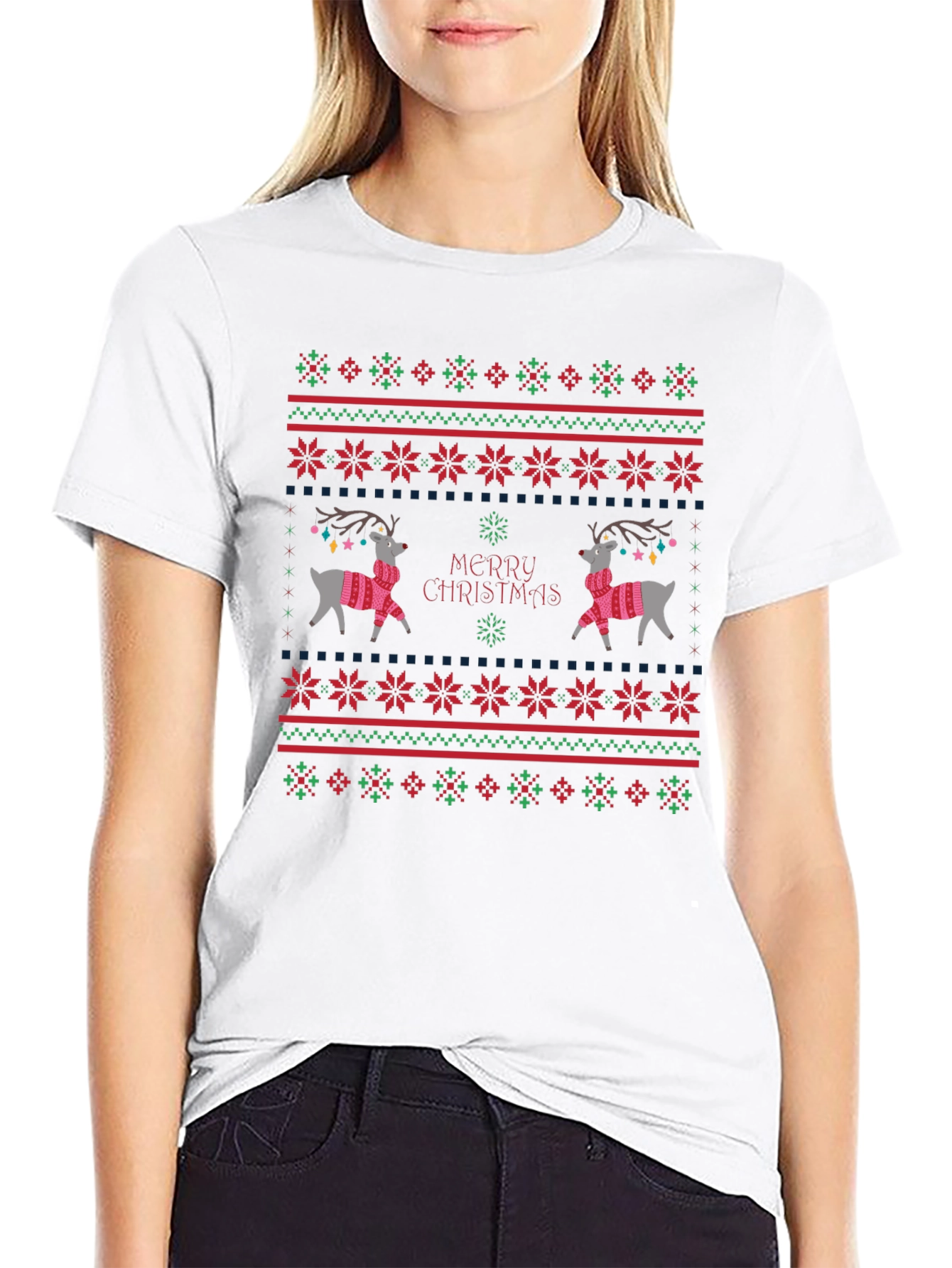 Festive Reindeer Christmas T-Shirt - Holiday Sweater Design