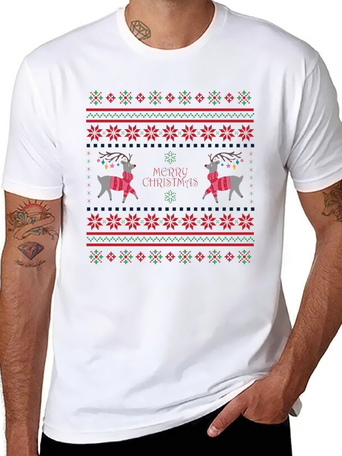 Festive Reindeer Christmas T-Shirt - Holiday Sweater Design