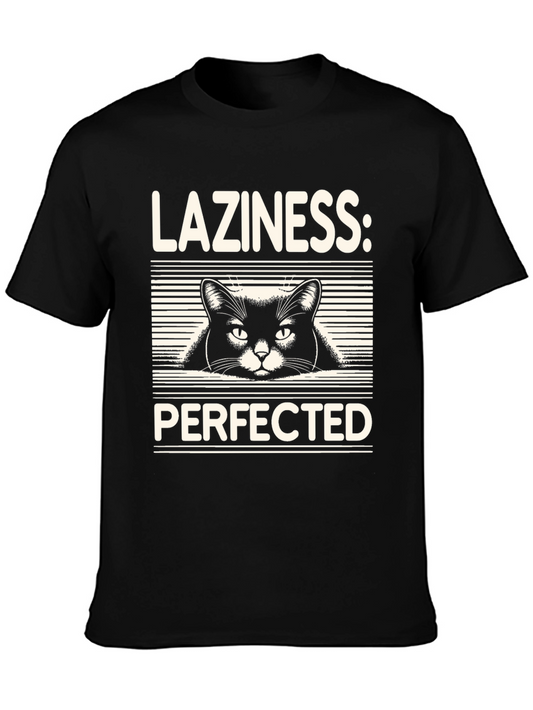 Laziness Perfected Cat Graphic Tee - Black